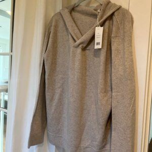 NWT Vince Wool Cashmere Cross Front Hoodie Sweater, Size XL, Heather Cobblestone